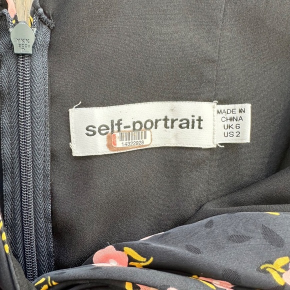 Self-Portrait Black Floral Sleeveless V-Neck Dress Button Ruffle Twist - US 2 - Picture 4 of 12